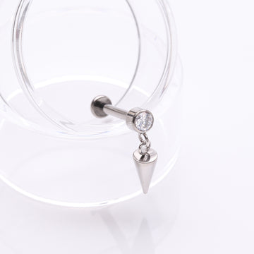 Detail View 1 of Implant Grade Titanium Bezel Gem Spike Cone Dangle Internally Threaded Flat Back Labret-Clear Gem